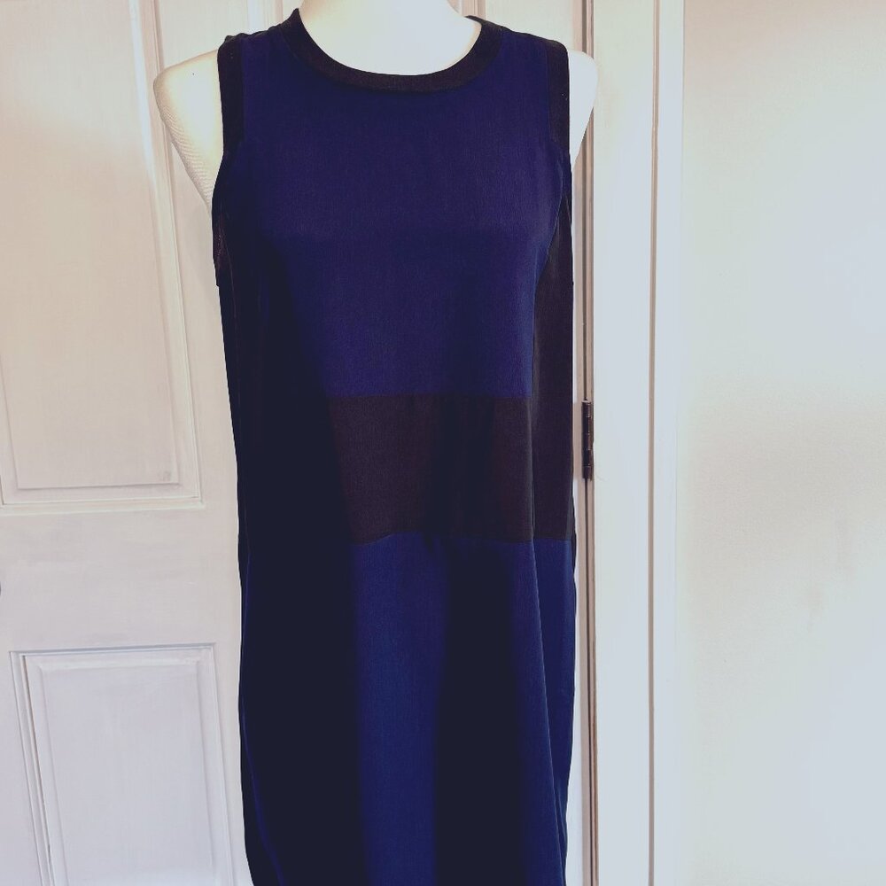 colorblock navy and black dress with sheer back | size medium